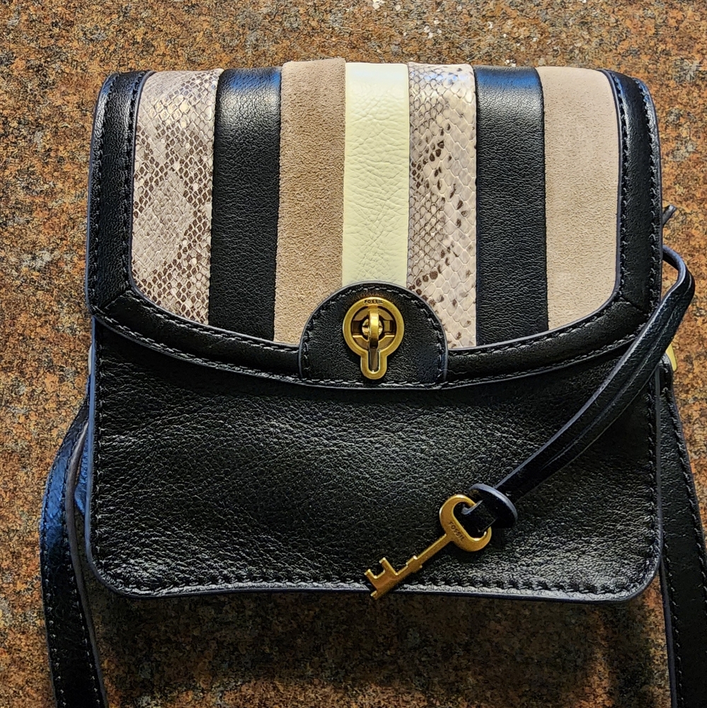 Fossil Brand Gray Tones Patchwork Ainsley Crossbody